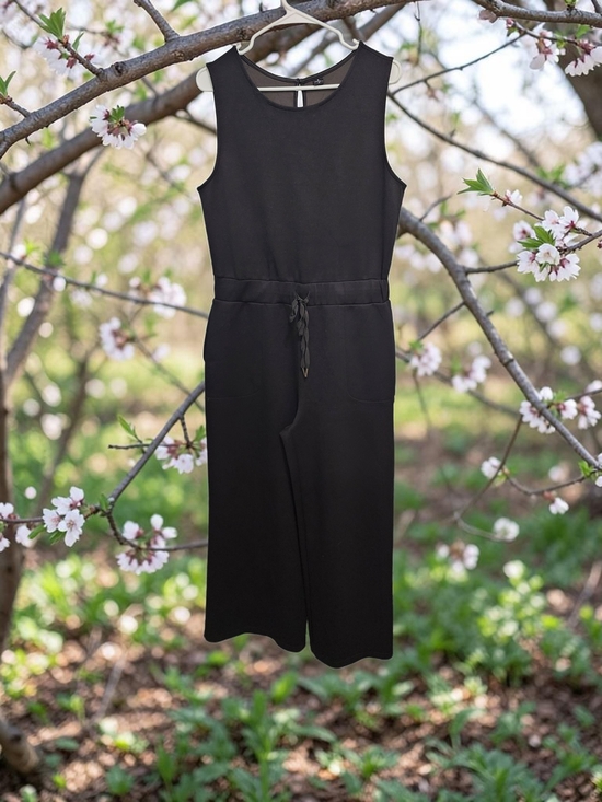 anrabess Pants - Sleek Black Sleeveless Drawstring Jumpsuit
